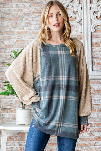 Jade Plaid Contrast Pullover