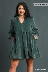 Green Mineral Washed Corduroy Dress