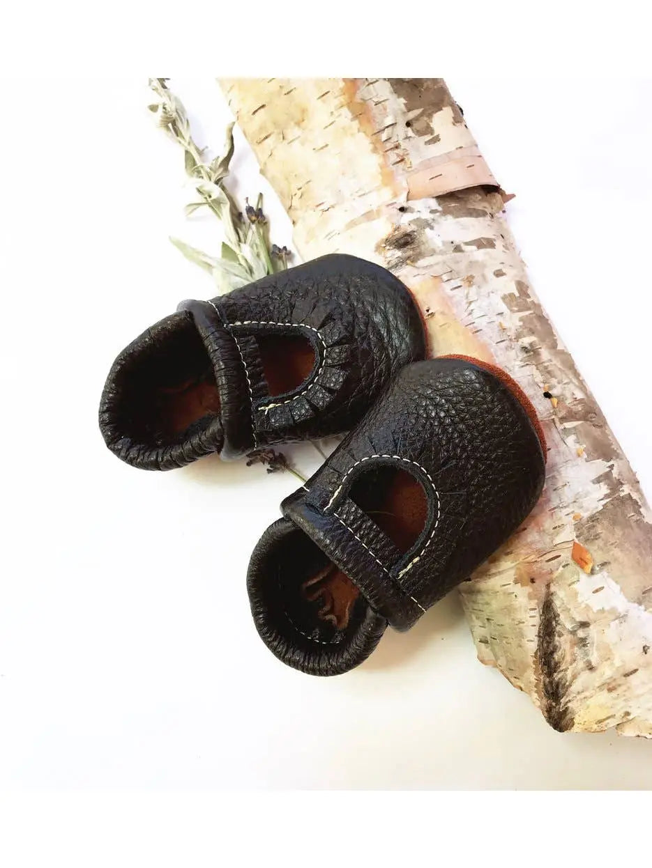 Black Mary Jane Leather Moccasins