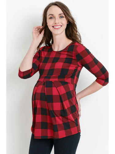 Plaid Front Pleat Maternity Top