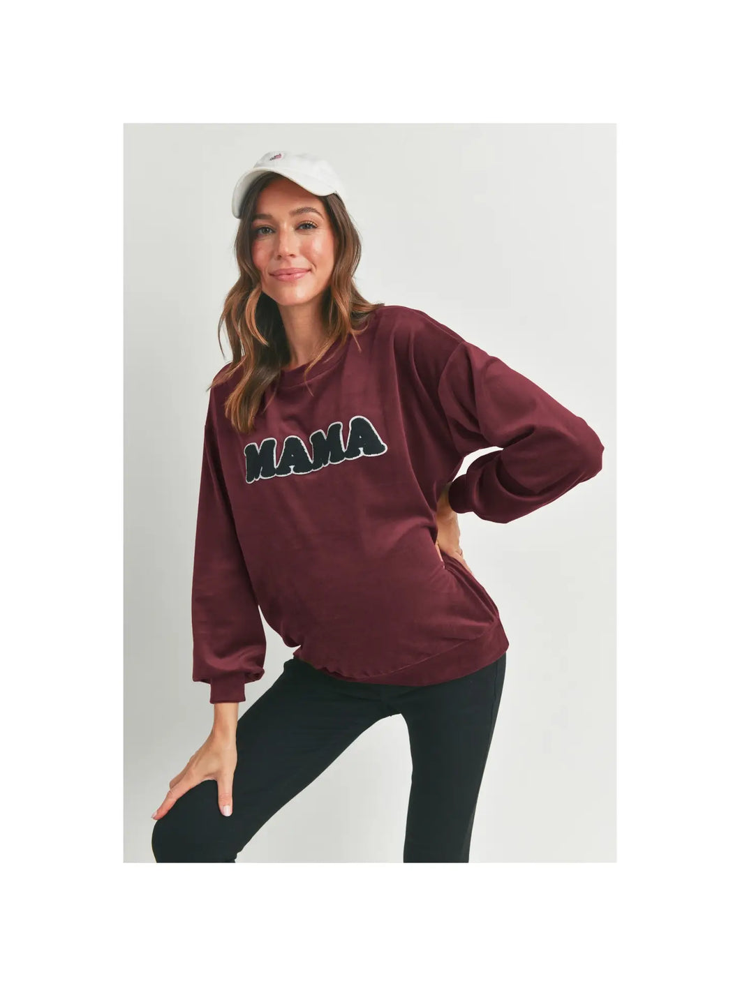 Burgundy Velvet Mama Crew