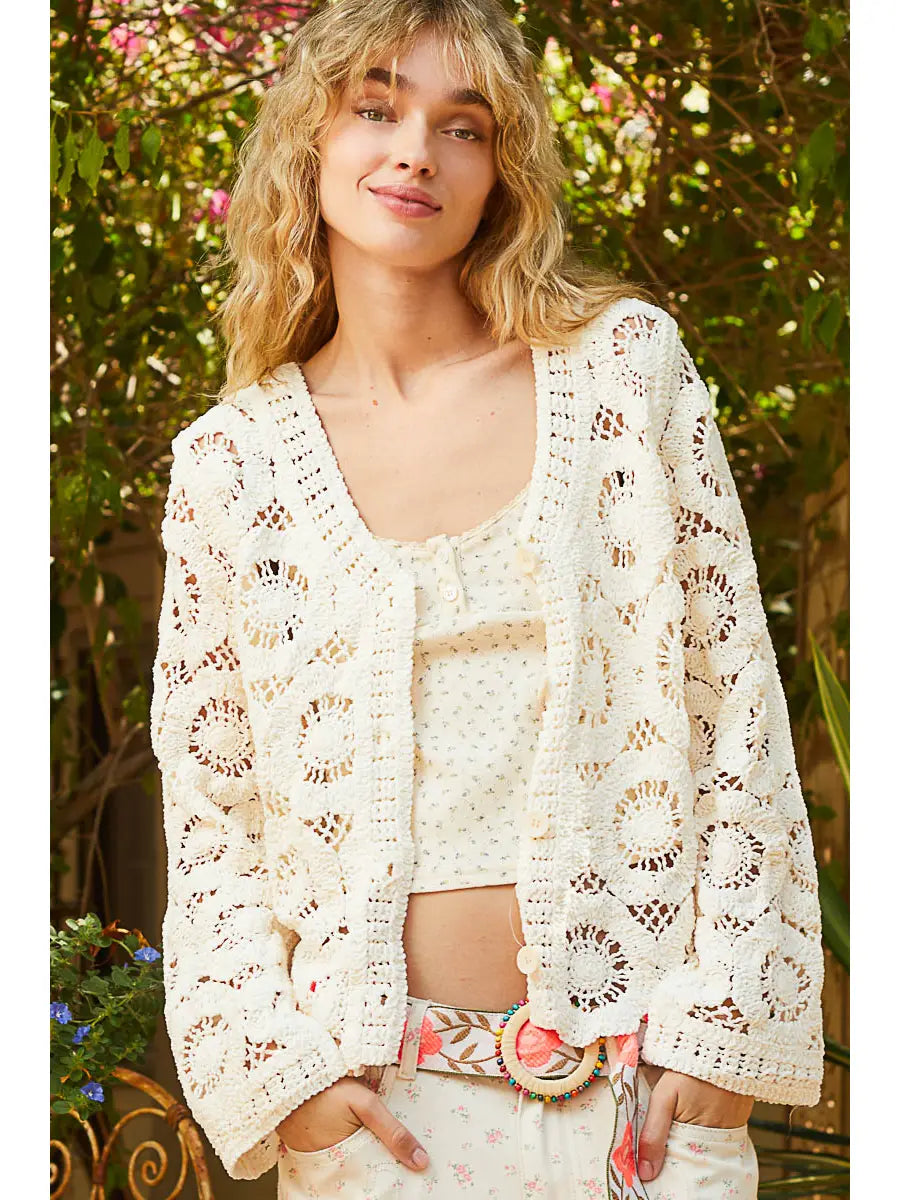 Cream Crochet Sweater Cardigan