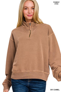 Camel Terry Zip Pullover