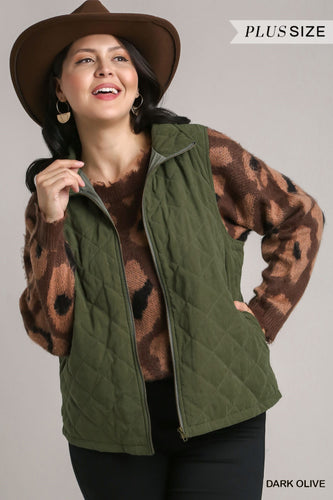 Dark Olive Quilted Vest PLUS