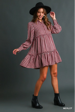 Load image into Gallery viewer, Merlot Plaid Tiered Dress