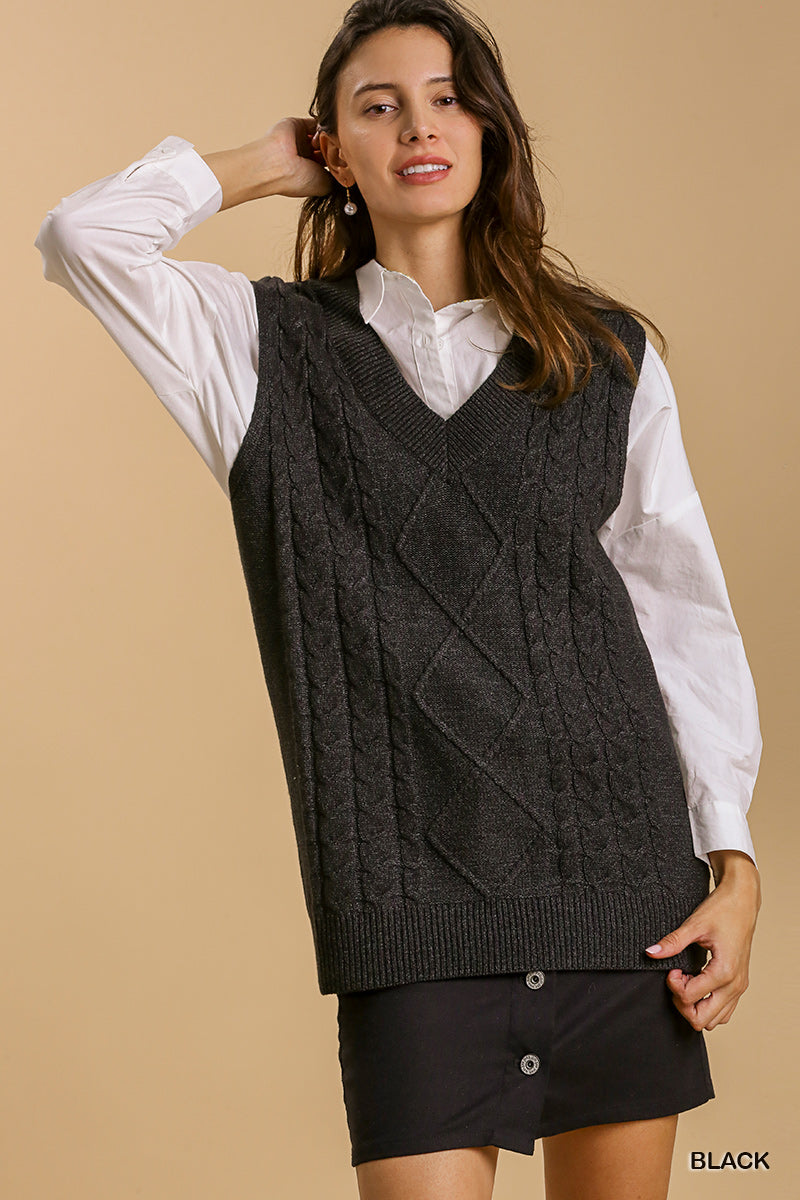 Black Cable Sweater Vest