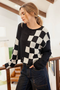 Black Color Block Checkered Sweater