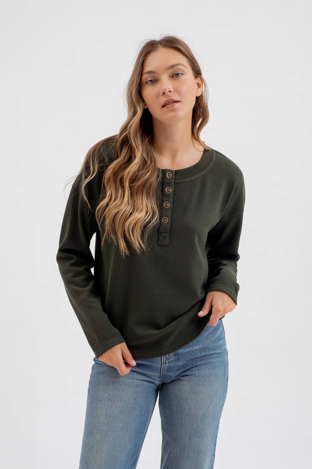 Green Henley Knit Top