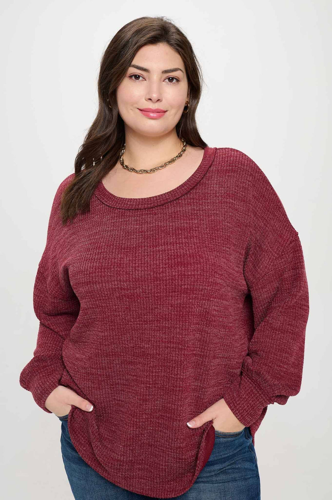 Wine Drop Shoulder Sweater PLUS