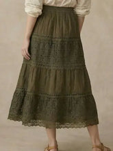 Load image into Gallery viewer, Elastic Waist Maxi Skirt with Lace Olive