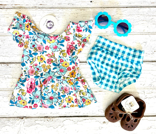 Floral & Gingham Peplum Set
