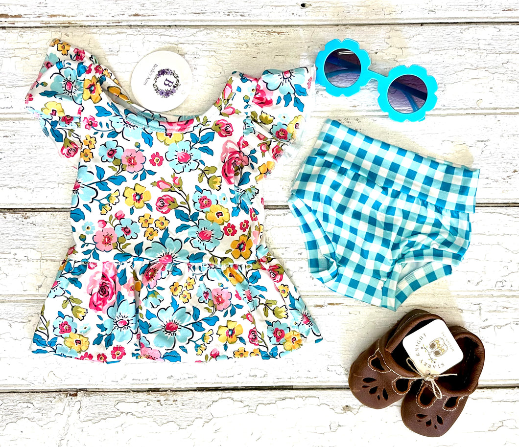 Floral & Gingham Peplum Set