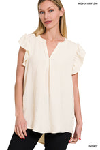 Load image into Gallery viewer, Ivory Woven Ruffle Sleeve Top
