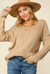 Taupe Distressed Sweater PLUS