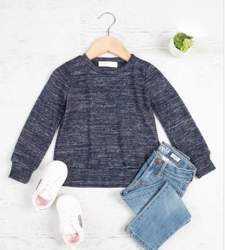 Heathered Navy Brushed Knit Top