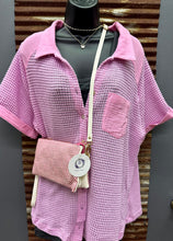 Load image into Gallery viewer, Pink Waffle Knit Button Down