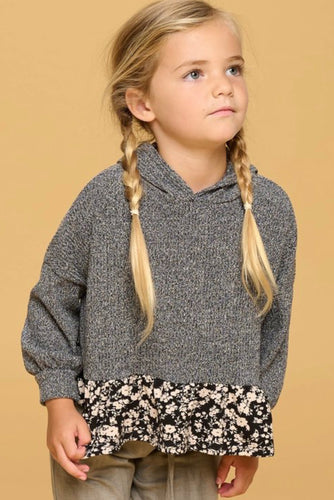 Charcoal Floral Hooded Top