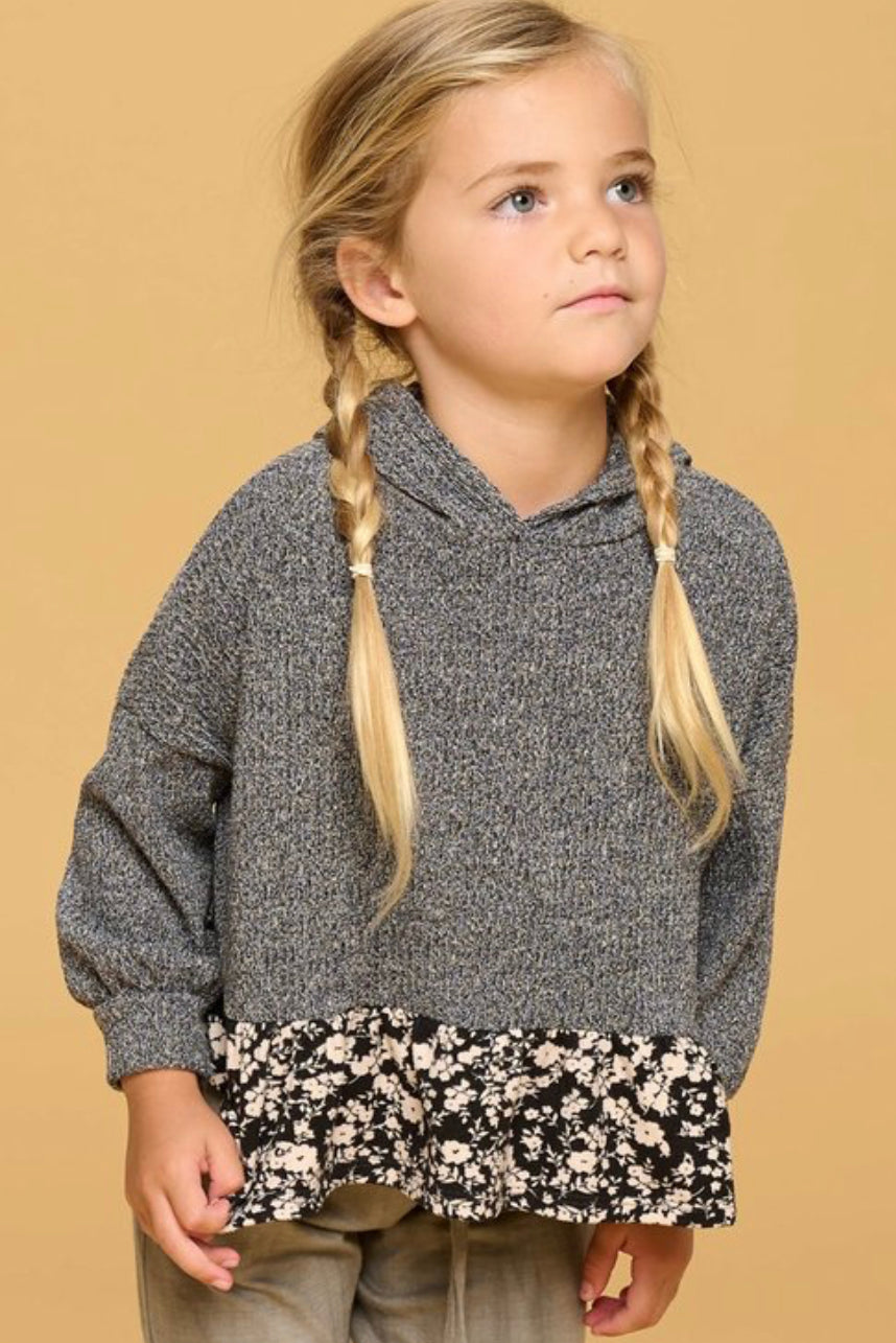 Charcoal Floral Hooded Top