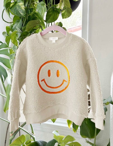 Cream Smiley Face Embroidered Crew