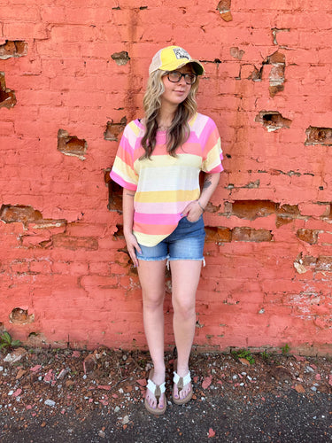 Pastel Stripe Waffle Tee