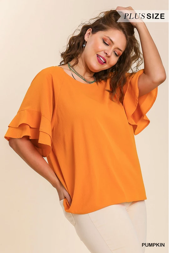 Pumpkin Ruffle Sleeve Top