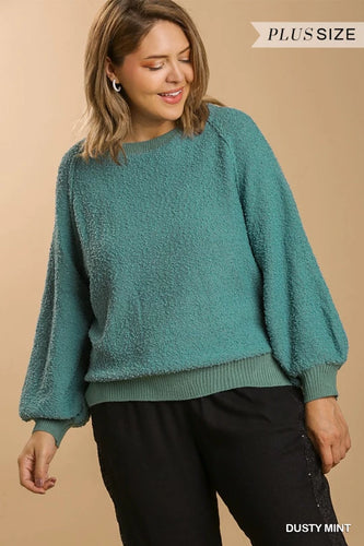 Dusty Mint Puff Sleeve Sweater