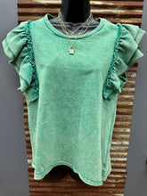 Load image into Gallery viewer, Green Mineral Washed Terry Top with Ruffle