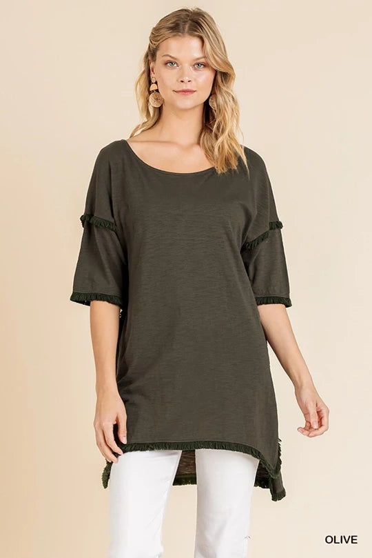 Olive Fringe Hem Tunic