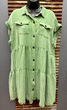 Load image into Gallery viewer, Green Washed Button Ruffle Dress