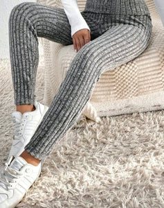 Grey Ribbed Leggings