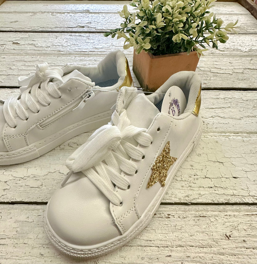 White & Gold Star Glitter Shoes