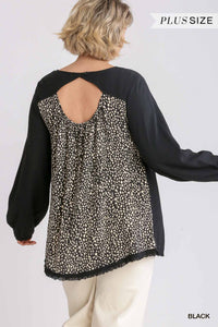 Black Animal Print Cut Out Back Top