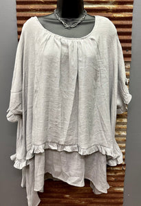 Gray Layered Tunic with Ruffles