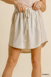 Oatmeal Linen Blend Drawstring Skirt