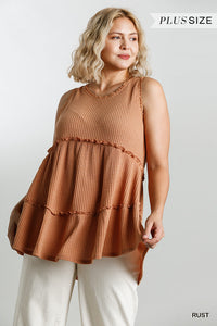 Rust Waffle Knit Sleeveless Tunic