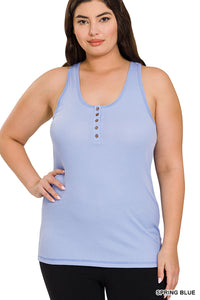 Spring Blue Button Tank