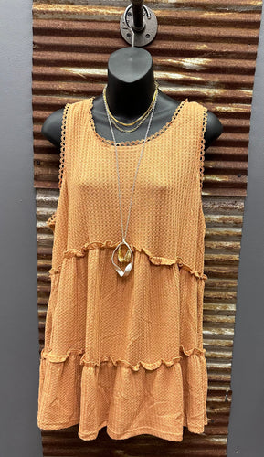 Rust Waffle Knit Sleeveless Tunic