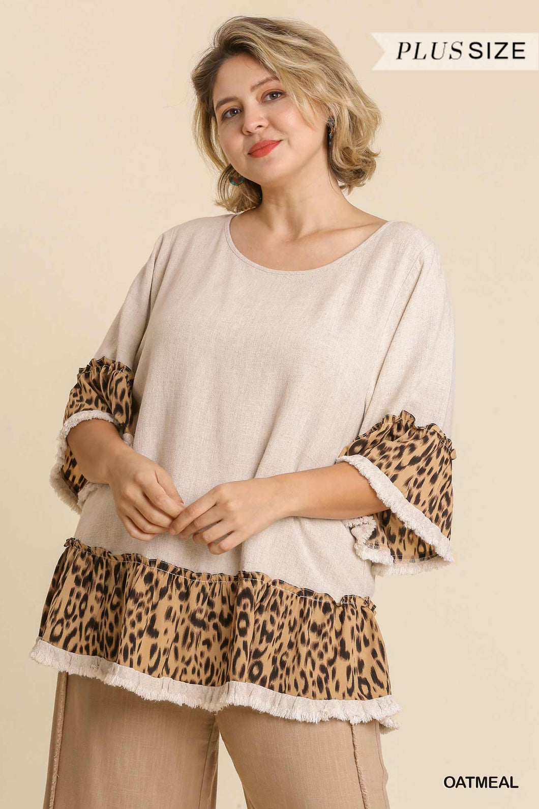 Oatmeal Animal Print Linen Top