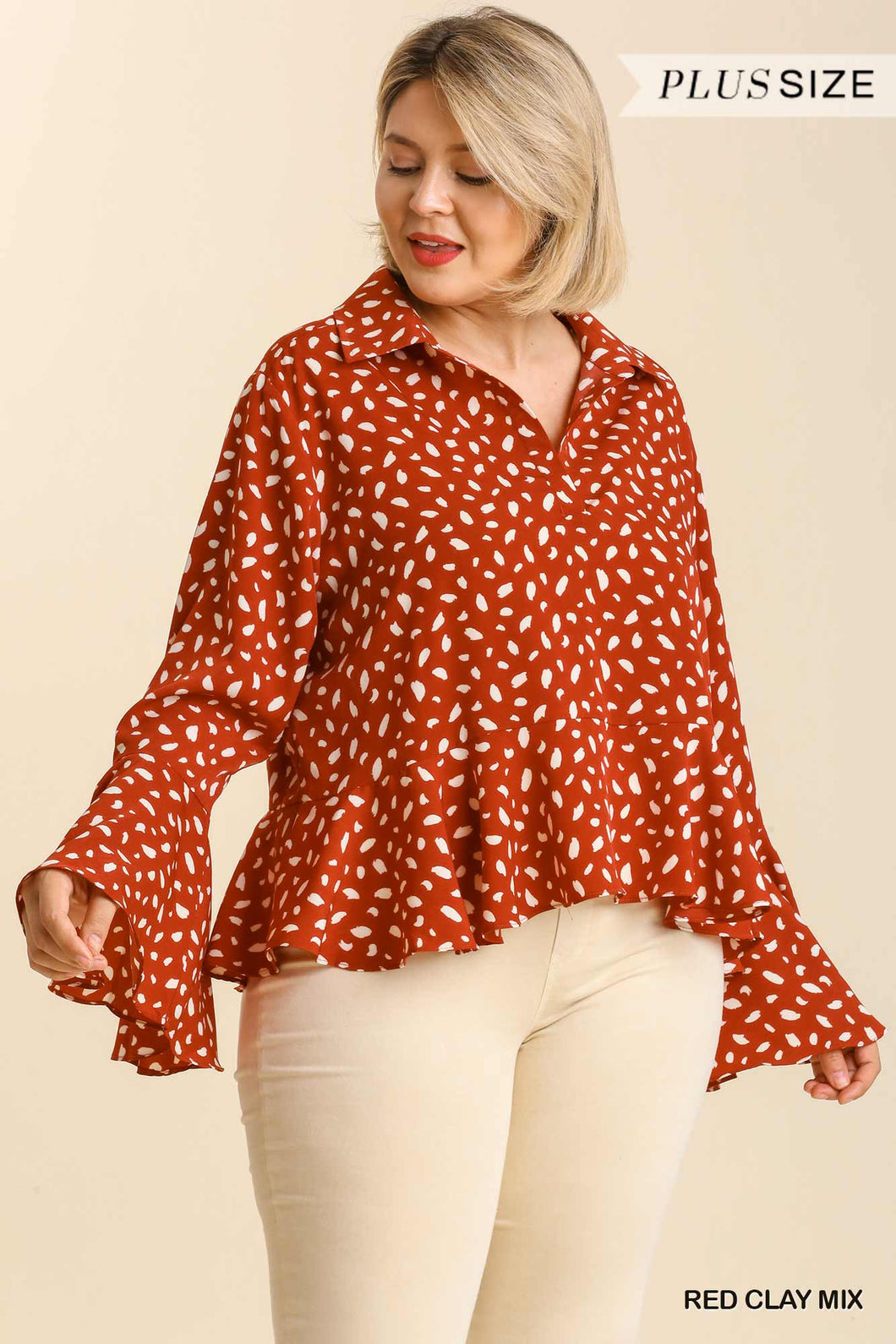 Clay Animal Print Bell Sleeve Top