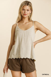 Oatmeal Linen Scalloped Top