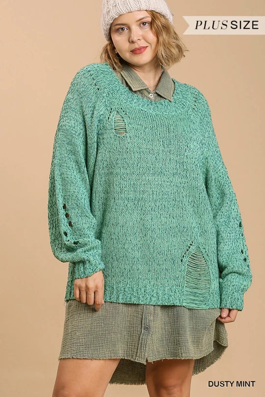 Distressed Dusty Mint Sweater