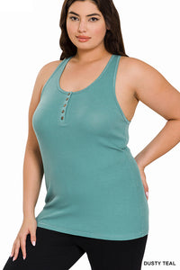 Dusty Teal Button Tank