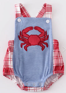 Blue Plaid Crab Romper