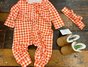 Orange Gingham Romper & Headband