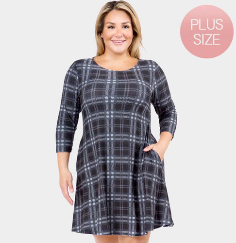 Plaid Stretchy Dress with Pockets