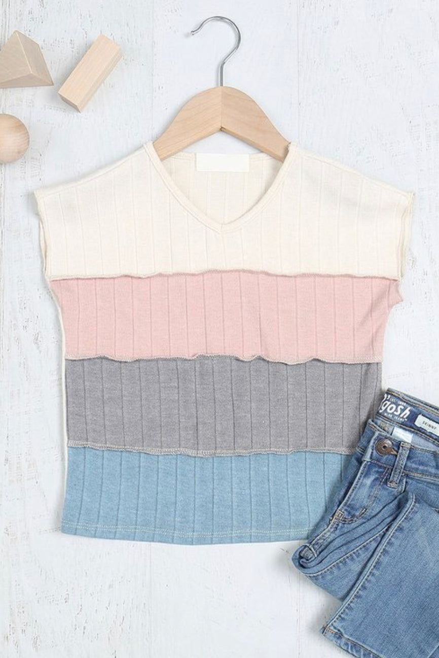 Pink & Blue Color Block Top