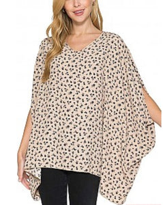Taupe Floral Poncho Top
