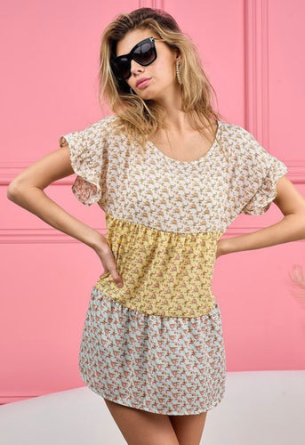 Floral Color Block Tiered Top