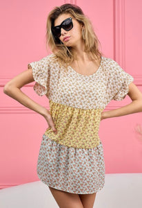 Floral Color Block Tiered Top