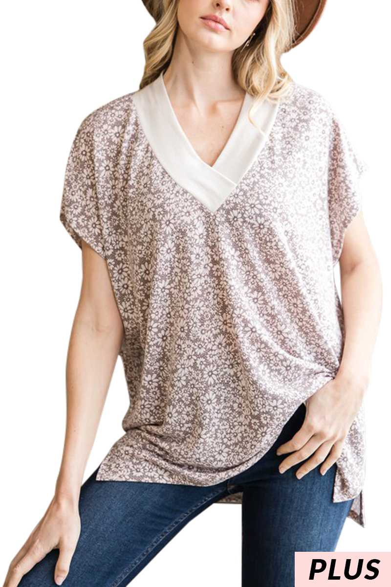 Mauve Floral V-Neck Top PLUS